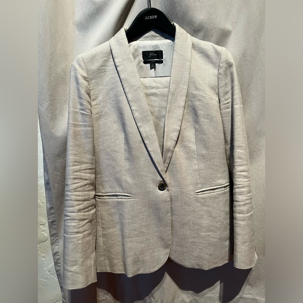 J Crew size 4 linen Parke blazer in tan stretch linen.